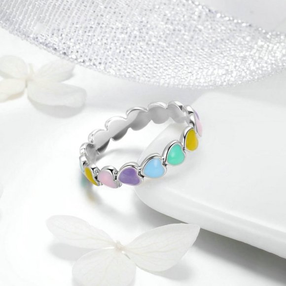 💍 Full Around Colorful Heart Stone Lovely Fashion Ring for Women, UNVN12… - Picture 7 of 8